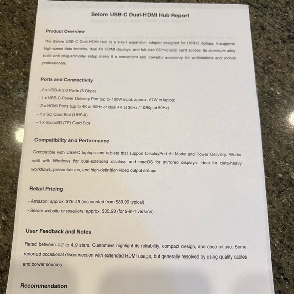 Selore&S-Global USB-C Dual HDMI 9-in-1 Expansion Adapter 4K High Speed Compact - Picture 6 of 6